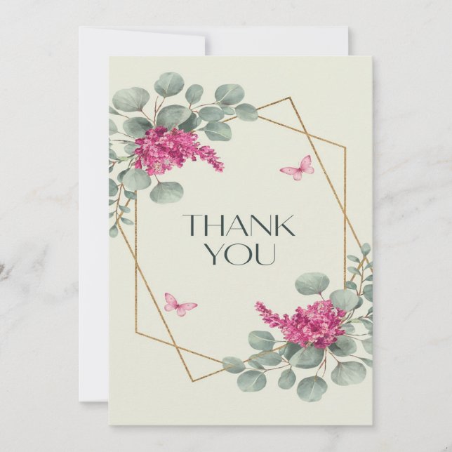 Elegant Eucalyptus & Lilac Custom wedding Thank You Card (Front)