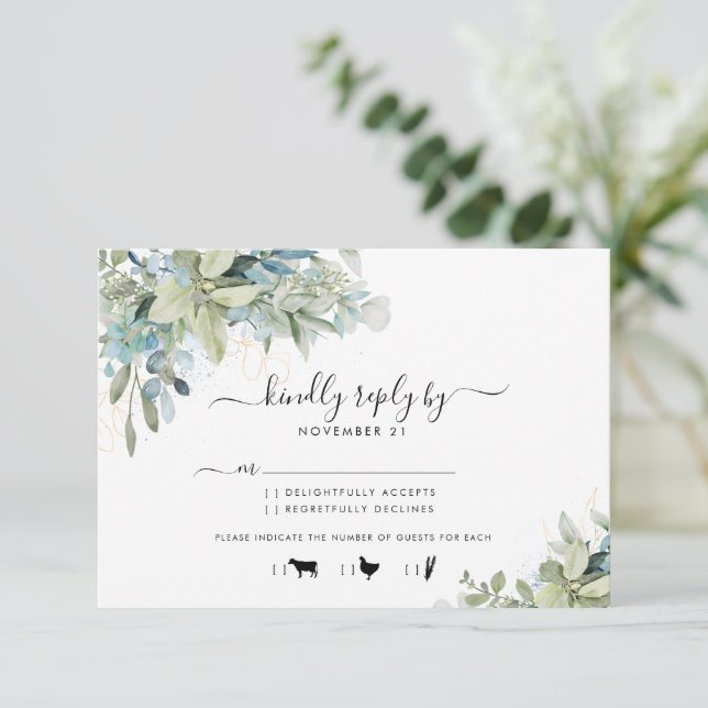 Elégant Eucalyptus Mariage Menu RSVP (Debout devant)