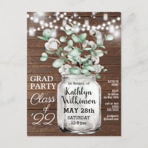 Elégant Eucalyptus Mason Jar GRAD Photo Invitation