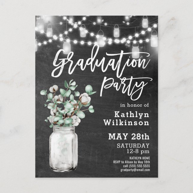 Elégant Eucalyptus Mason Jar Graduation Invitation (Devant)