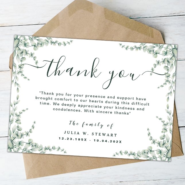 Elegant Eucalyptus Modern Funeral Thank You Note Card (Creator Uploaded)