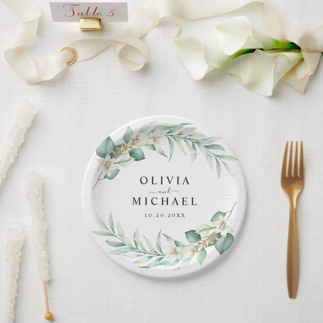 Elegant Eucalyptus Modern Wedding Paper Plate (Wedding)