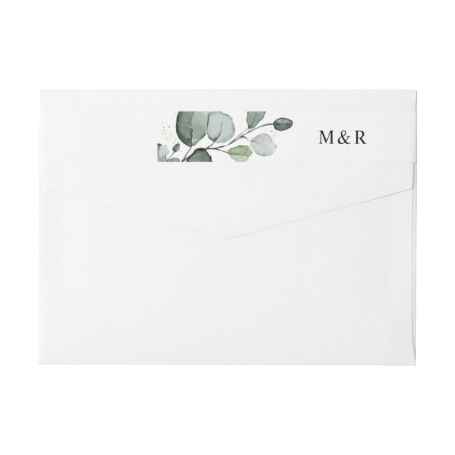 Elegant Eucalyptus Monogram Return Address Wrap Around Label (Back)