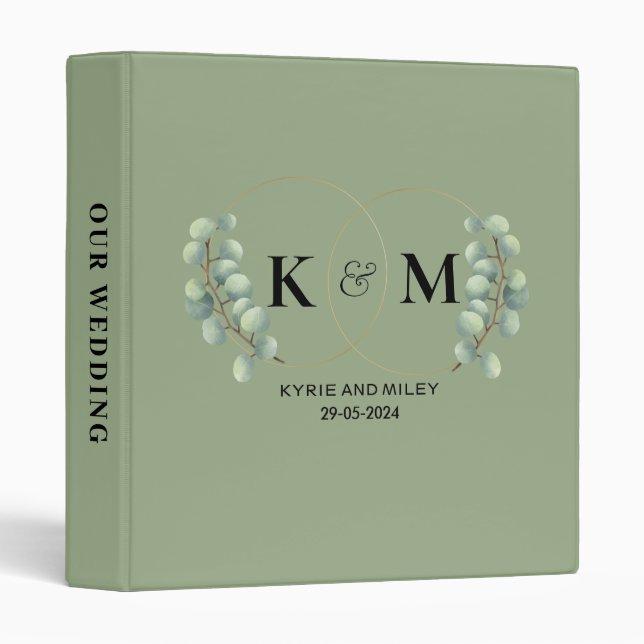 elegant eucalyptus monogram sage green albums binder (Front/Spine)