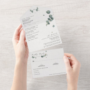 Elegant Eucalyptus Monogram Wedding All In One Invitation