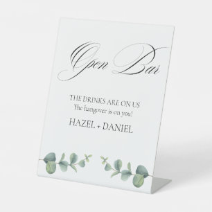 Elegant Eucalyptus Open Bar Pedestal Sign