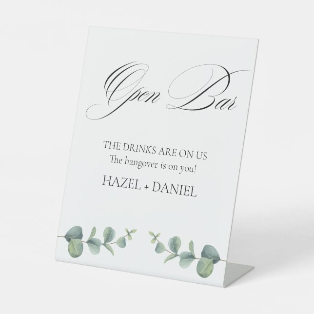 Elegant Eucalyptus Open Bar Pedestal Sign (Front)