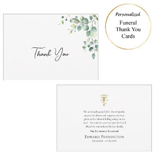 Elegant Eucalyptus Orthodox Christian Funeral  Thank You Card