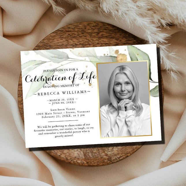 Elegant Eucalyptus Photo Celebration of life Invitation (Creator Uploaded)