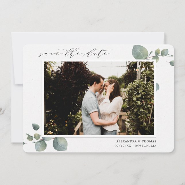 Elegant Eucalyptus  Photo Save The Date (Front)