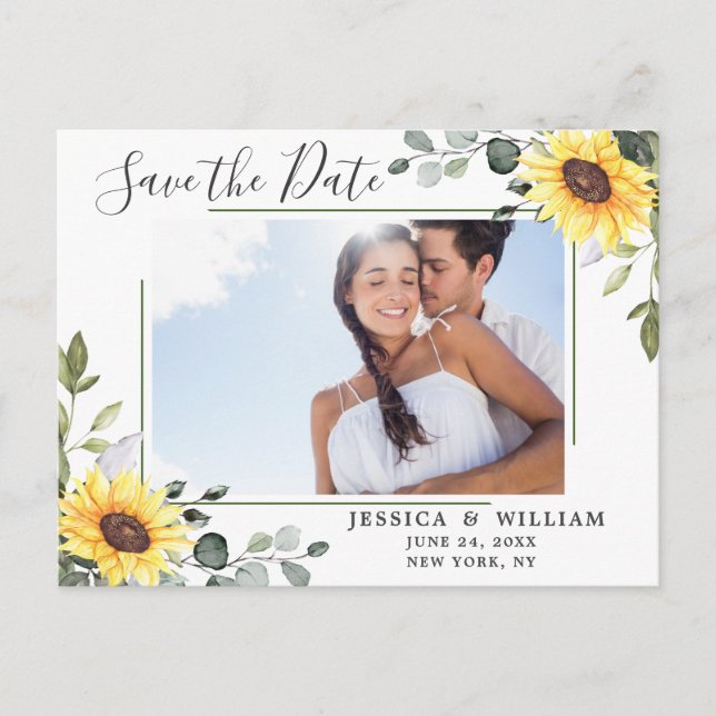 Elegant Eucalyptus PHOTO Wedding Save the Date Announcement Postcard (Front)