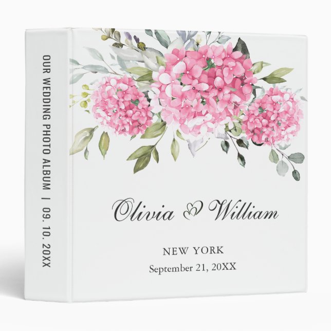Elegant Eucalyptus Pink Hydrangea photo album Binder (Front/Spine)