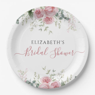 Elegant Eucalyptus & Pink Roses Invite Paper Plate