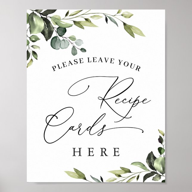 Elegant Eucalyptus Recipe Cards Bridal Shower Poster (Front)