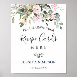 Elegant Eucalyptus Recipe Cards Bridal Shower Poster
