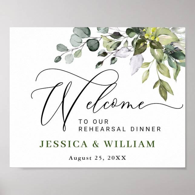 Elegant Eucalyptus REHEARSAL DINNER Welcome Sign (Front)