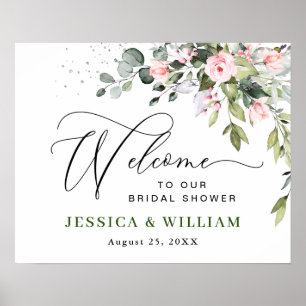 Elegant Eucalyptus Roses Welcome BRIDAL SHOWER Poster
