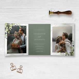Elegant Eucalyptus Sage Green Floral Wedding Tri-Fold Invitation