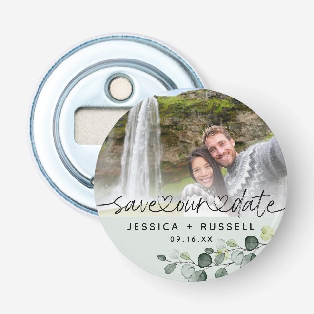 Elegant Eucalyptus Save Our Date Photo Wedding  Bottle Opener (Front)
