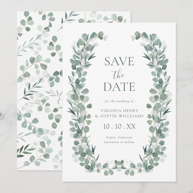 Elegant Eucalyptus Save The Date (Front/Back)