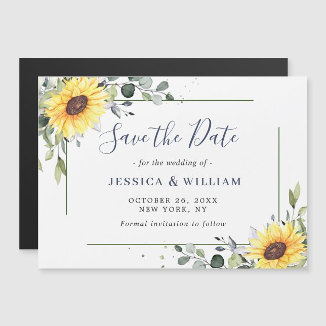 Elegant Eucalyptus Save the Date Magnetic Card (Front/Back)
