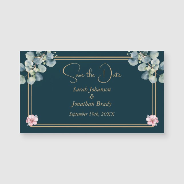 Elegant Eucalyptus Save the Date Magnetic Card (Front)