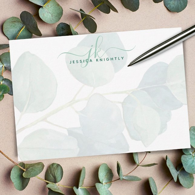 Elegant Eucalyptus Script Monogram Card (Creator Uploaded)
