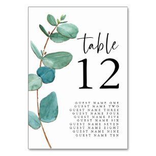 Elegant Eucalyptus Script Wedding Guest names Table Number