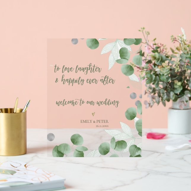 Elegant Eucalyptus Script  welcome To Our Wedding  Acrylic Sign (Wedding)