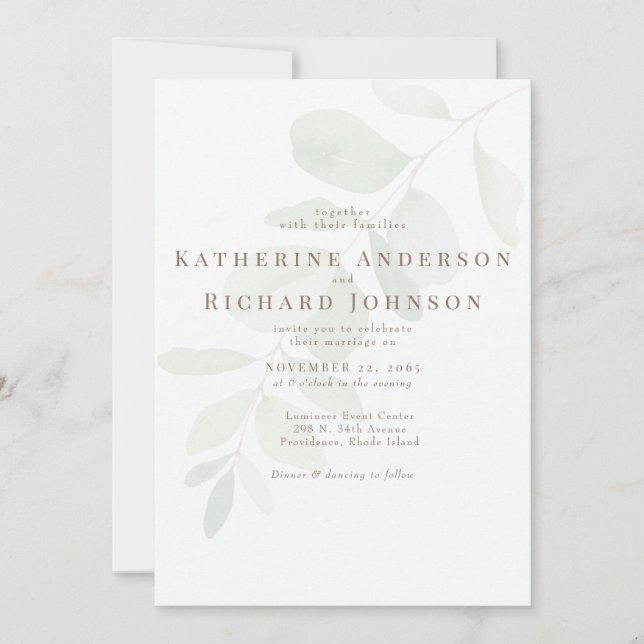 Elegant Eucalyptus Stem No Parents Wedding Invitation (Front)