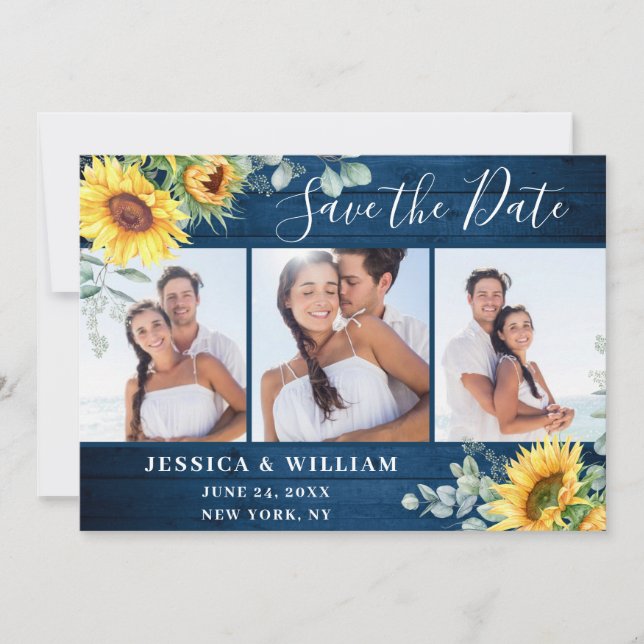 Elegant Eucalyptus Sunflower Floral Wedding Save The Date (Front)