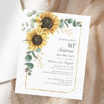 Elegant Eucalyptus Sunflower Script 60th Birthday<br><div class="desc">Eucalyptus Sunflower Floral Script 60th Birthday Invitation you can easily customize with your party details by clicking the "Personalize" button. Featuring bright yellow floral and greenery succulent with a geometric frame and modern typography.</div>