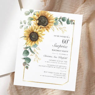 Elegant Eucalyptus Sunflower Script 60th Birthday