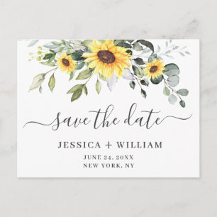 Elegant Eucalyptus Sunflower Wedding Save the Date Postcard