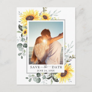 Elegant Eucalyptus Sunflower Wedding Save the Date Postcard
