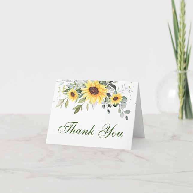 Elegant Eucalyptus Sunflowers Greenery Thank You Card (Front)