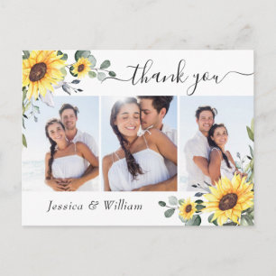 Elegant Eucalyptus Sunflowers PHOTO Thank You Postcard