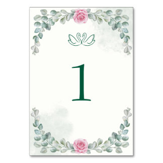 Elegant Eucalyptus & Swan Table Tent Number Card