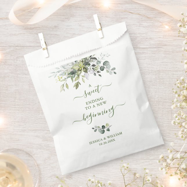 Elegant Eucalyptus Sweet Ending to New Beginning Favour Bag (Clipped)