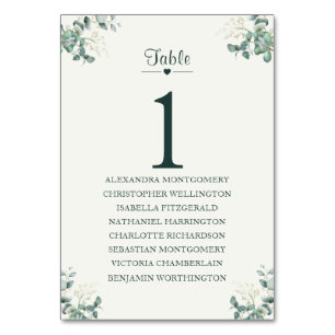 Elegant Eucalyptus Table Number with Guest Names