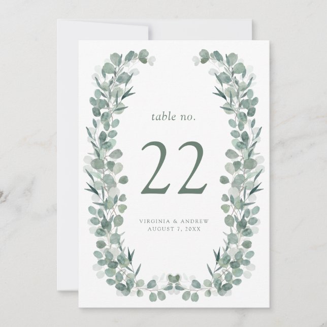 Elegant Eucalyptus Table Numbers (Front)