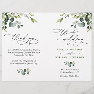 Elegant Eucalyptus Watercolor Boho Wedding Program