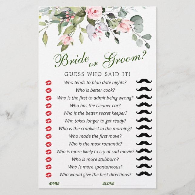 Elegant Eucalyptus Watercolor Bridal Shower Game (Front)