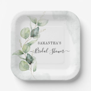 Elegant Eucalyptus Watercolor Bridal Shower Paper Plate