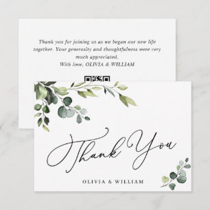 Elegant Eucalyptus Watercolor Floral QR Thank You Card