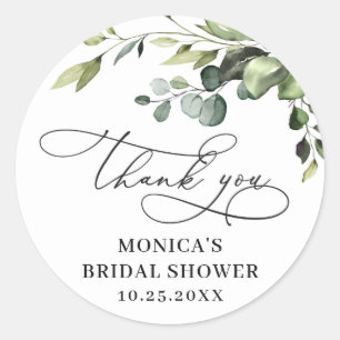 Elegant Eucalyptus Watercolor Floral Thank You Classic Round Sticker