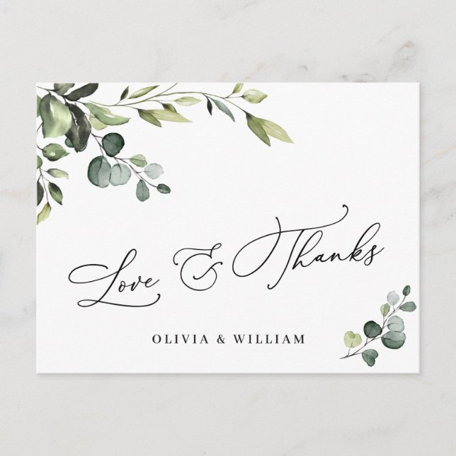 Elegant Eucalyptus Watercolor Floral Thank You QR Postcard (Front)