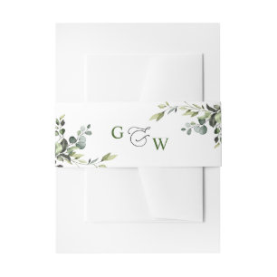 Elegant Eucalyptus Watercolor Floral Wedding Invitation Belly Band