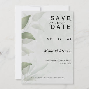 Elegant Eucalyptus watercolor floral wedding Save The Date