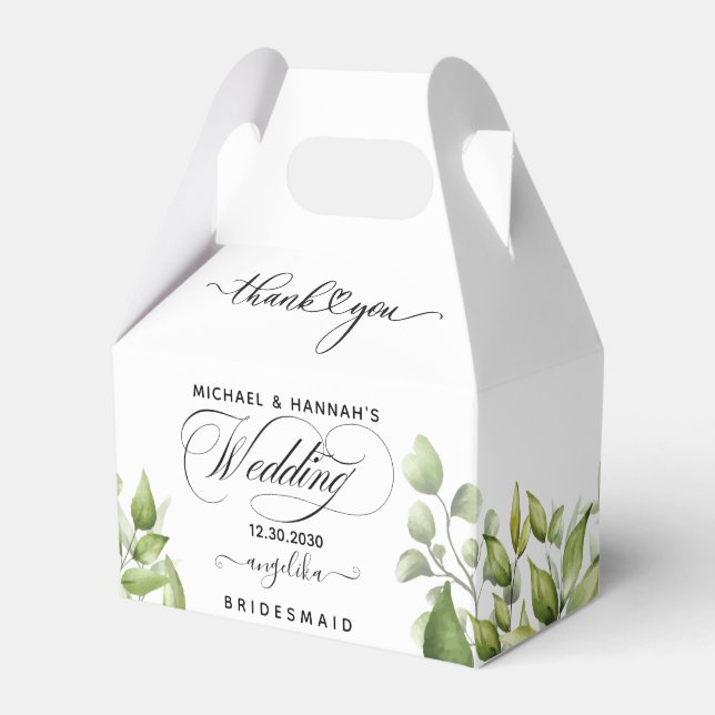 Elegant Eucalyptus Watercolor Greenery Wedding Favor Box (Front Side)